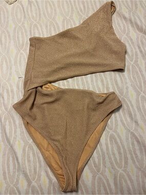 Beach Riot womens Gold Shimmery One-Shoulder Bikini Bottoms